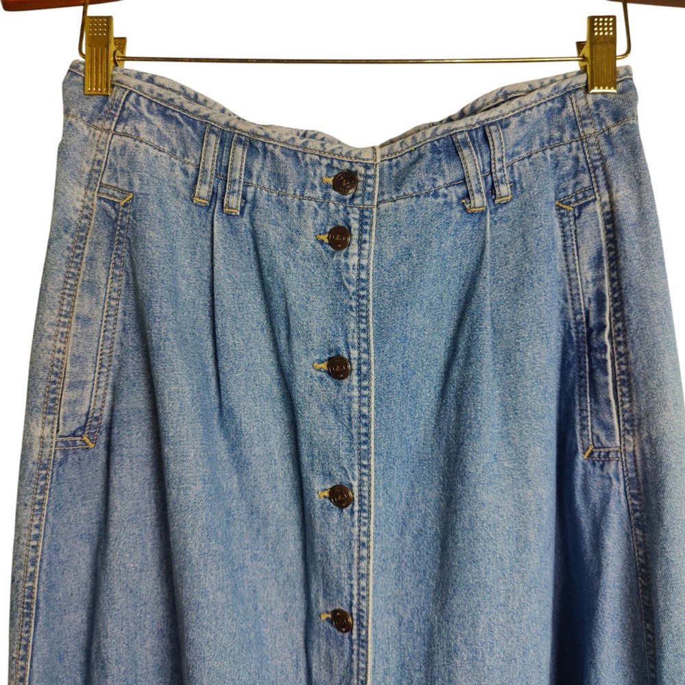 VTG 90s Lizwear Denim Maxi Skirt Button Western Cottagecore Prairie Modest 12 - Picture 3 of 10